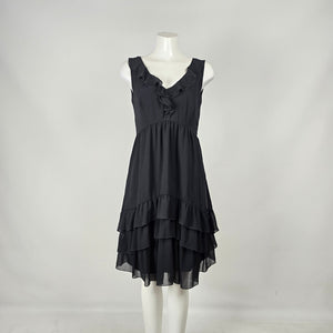 Vintage Y2k Enchante Black Ruffle Tiered Sleeveless Dress Size 10