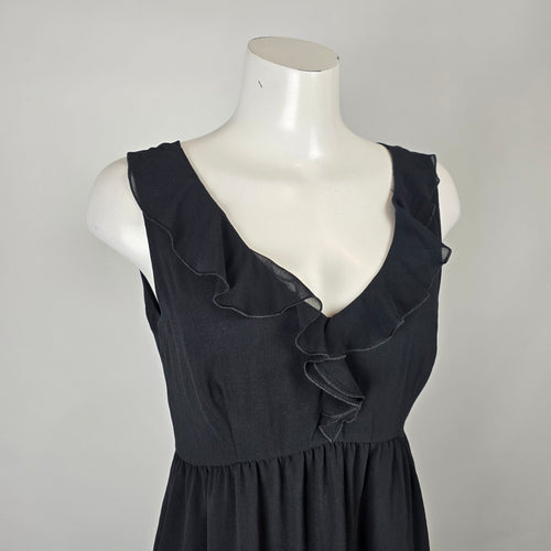 Vintage Y2k Enchante Black Ruffle Tiered Sleeveless Dress Size 10