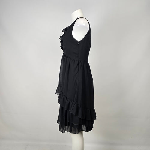 Vintage Y2k Enchante Black Ruffle Tiered Sleeveless Dress Size 10