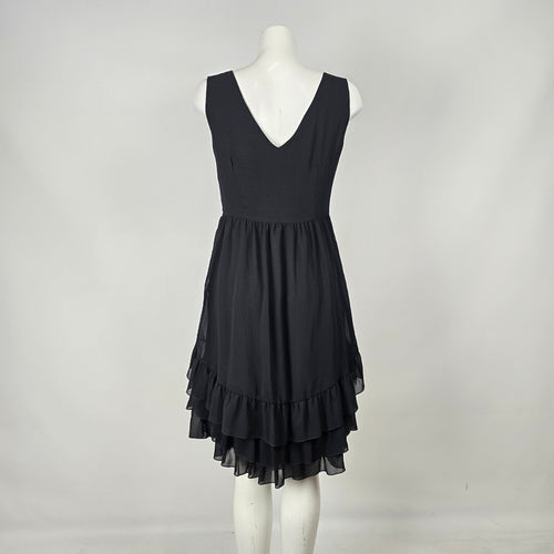 Vintage Y2k Enchante Black Ruffle Tiered Sleeveless Dress Size 10