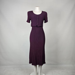 Emblem Purple Pleated Dress with Button Front Overlay Size 3