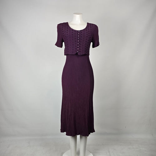 Emblem Purple Pleated Dress with Button Front Overlay Size 3