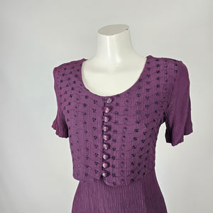Emblem Purple Pleated Dress with Button Front Overlay Size 3