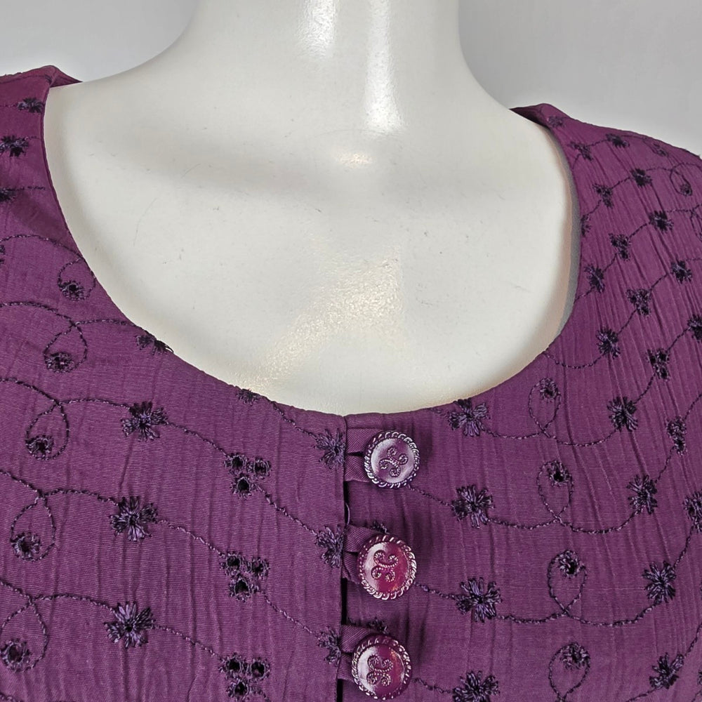 Emblem Purple Pleated Dress with Button Front Overlay Size 3