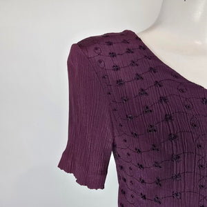Emblem Purple Pleated Dress with Button Front Overlay Size 3
