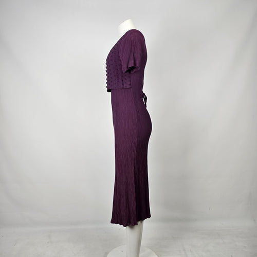 Emblem Purple Pleated Dress with Button Front Overlay Size 3