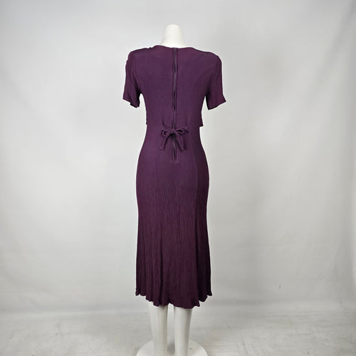 Emblem Purple Pleated Dress with Button Front Overlay Size 3