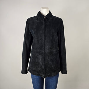Danier Black Suede Leather Zip Front Jacket Size S