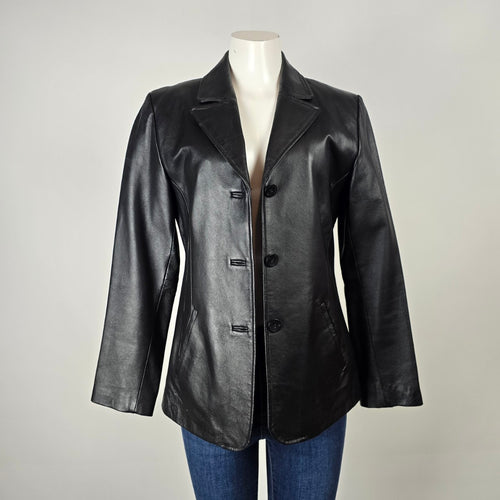 Vintage 90s Weather Vane Black Genuine Leather Blazer Jacket Size M