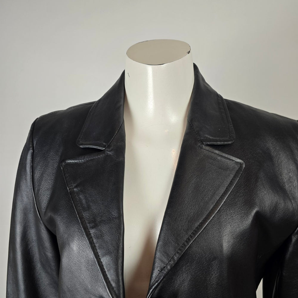 Vintage 90s Weather Vane Black Genuine Leather Blazer Jacket Size M