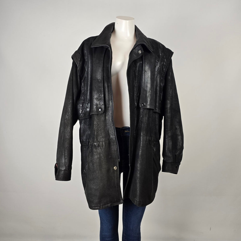 Vintage London Fog Maincoat Black Leather Jacket Size 12