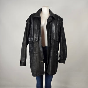 Vintage London Fog Maincoat Black Leather Jacket Size 12