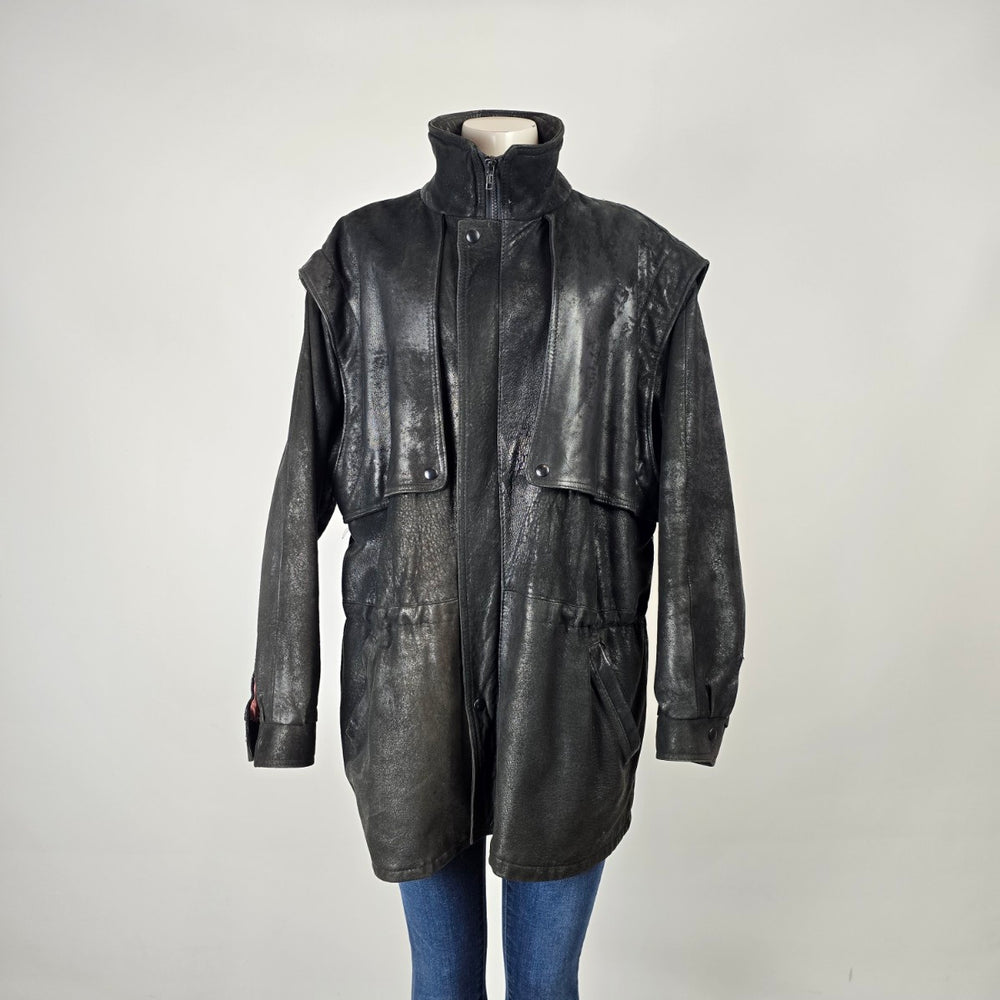 Vintage London Fog Maincoat Black Leather Jacket Size 12