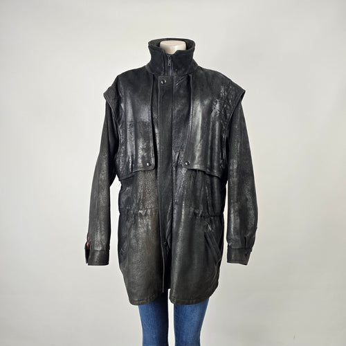 Vintage London Fog Maincoat Black Leather Jacket Size 12