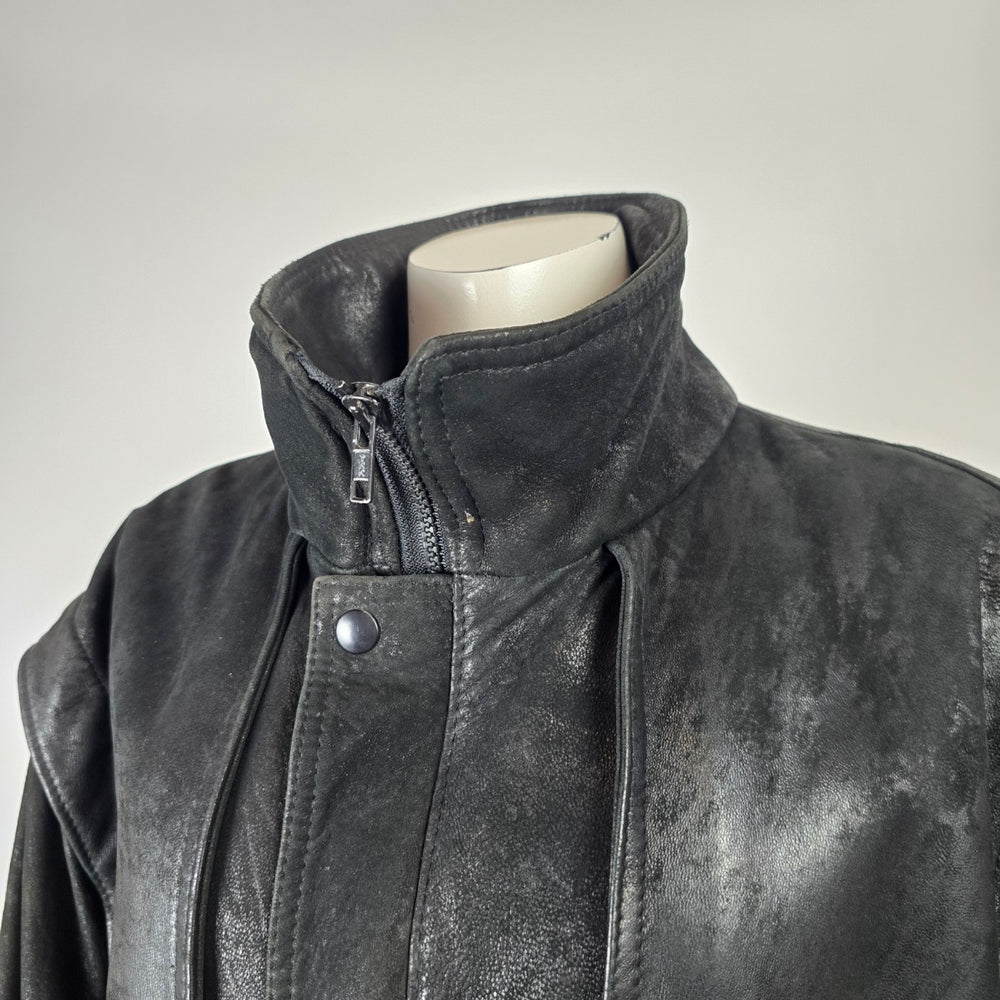Vintage London Fog Maincoat Black Leather Jacket Size 12