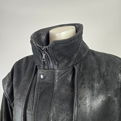 Vintage London Fog Maincoat Black Leather Jacket Size 12