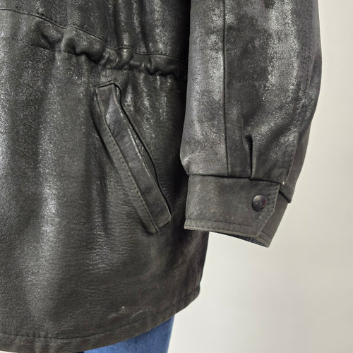 Vintage London Fog Maincoat Black Leather Jacket Size 12
