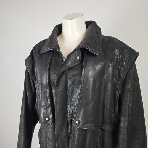 Vintage London Fog Maincoat Black Leather Jacket Size 12