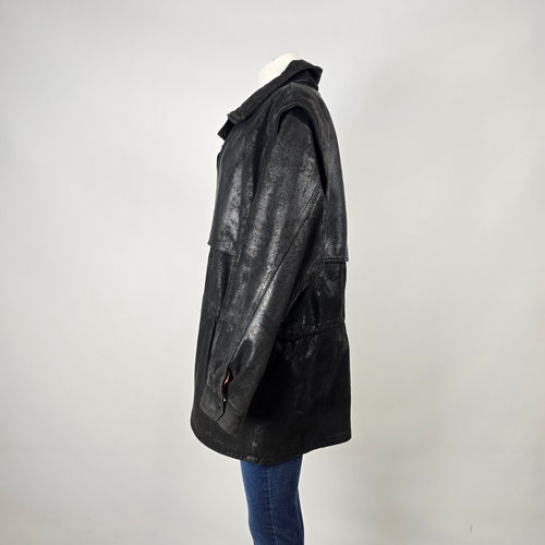 Vintage London Fog Maincoat Black Leather Jacket Size 12