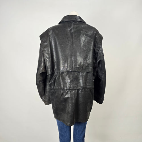 Vintage London Fog Maincoat Black Leather Jacket Size 12