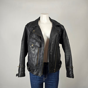 Vintage Black Genuine Leather Moto Jacket Size 14