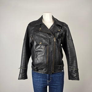 Vintage Black Genuine Leather Moto Jacket Size 14