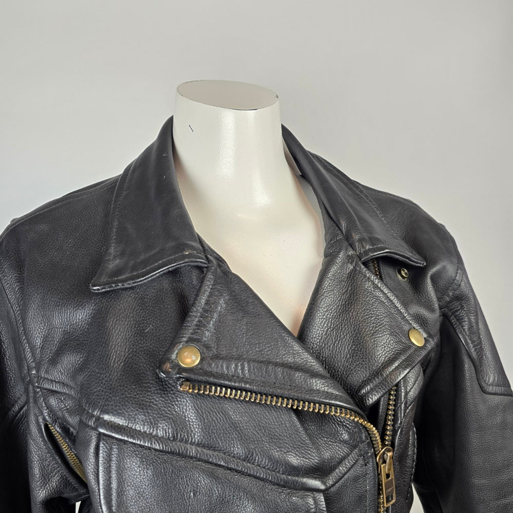 Vintage Black Genuine Leather Moto Jacket Size 14