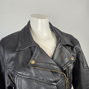 Vintage Black Genuine Leather Moto Jacket Size 14