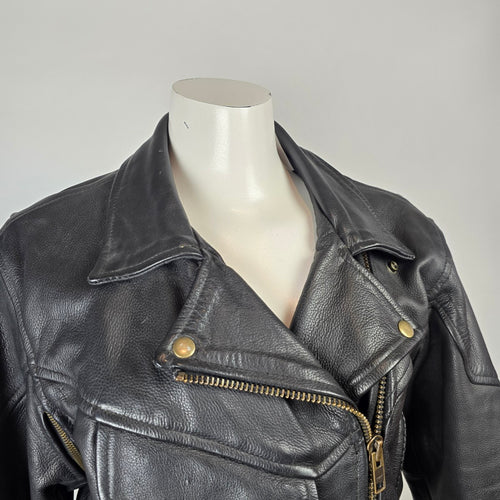 Vintage Black Genuine Leather Moto Jacket Size 14