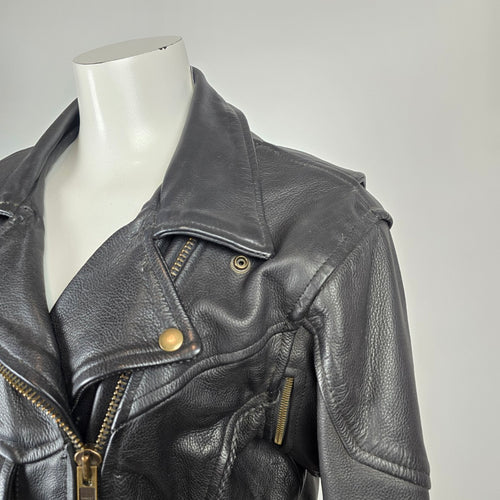 Vintage Black Genuine Leather Moto Jacket Size 14