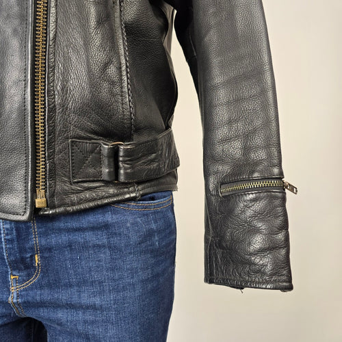 Vintage Black Genuine Leather Moto Jacket Size 14