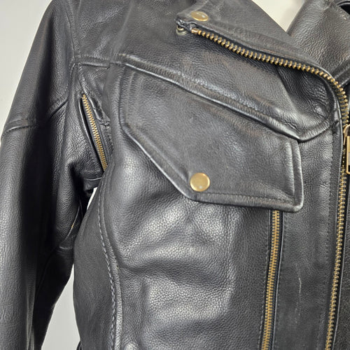 Vintage Black Genuine Leather Moto Jacket Size 14