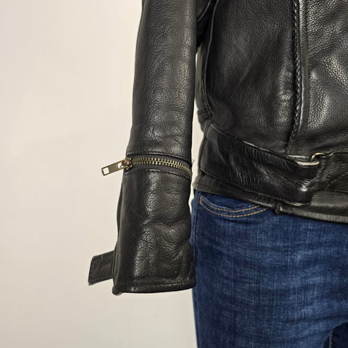 Vintage Black Genuine Leather Moto Jacket Size 14
