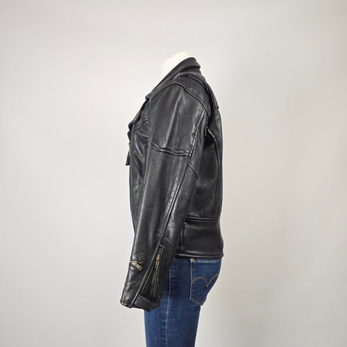 Vintage Black Genuine Leather Moto Jacket Size 14