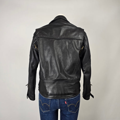 Vintage Black Genuine Leather Moto Jacket Size 14