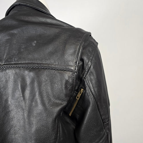 Vintage Black Genuine Leather Moto Jacket Size 14