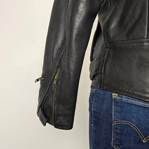Vintage Black Genuine Leather Moto Jacket Size 14