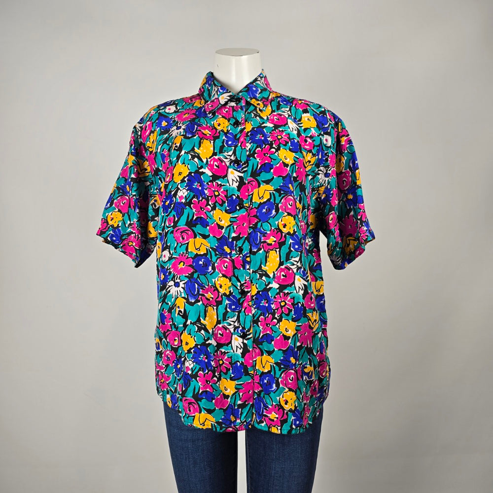 Vintage H.E.R. Bright Floral Button-Up Blouse Size M/L