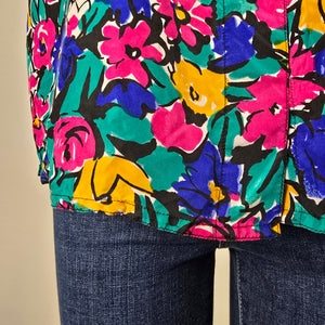Vintage H.E.R. Bright Floral Button-Up Blouse Size M/L