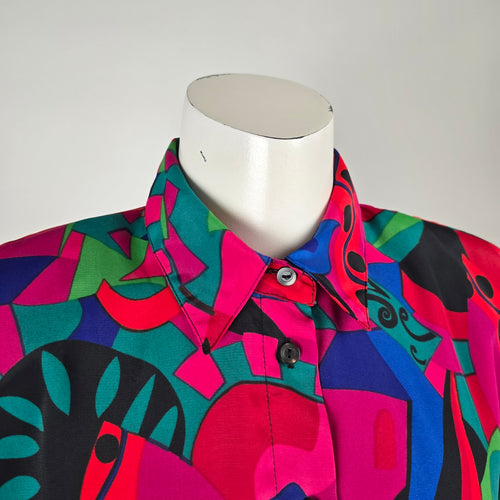 Vintage 90s Alia Abstract Print Button-Up Blouse Size M