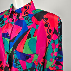 Vintage 90s Alia Abstract Print Button-Up Blouse Size M