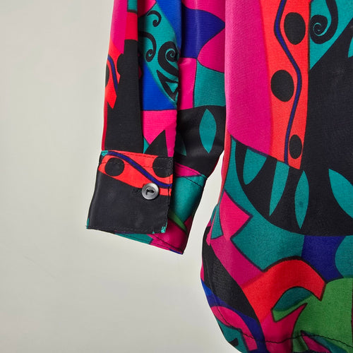 Vintage 90s Alia Abstract Print Button-Up Blouse Size M