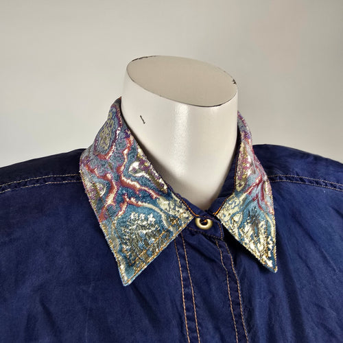 Vintage 80s Sunny Leigh 100% Silk Button Shirt with Paisley Trim Size S