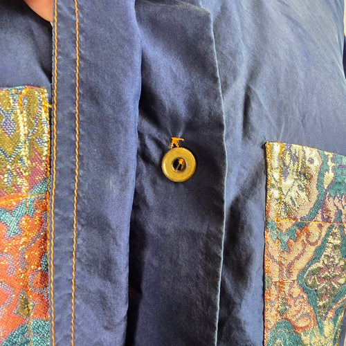 Vintage 80s Sunny Leigh 100% Silk Button Shirt with Paisley Trim Size S