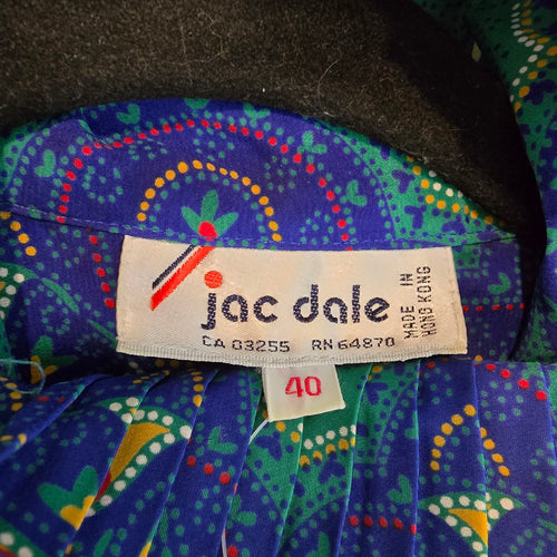 Vintage Jac Dale Pleated Collar Patterned Blouse Size 10