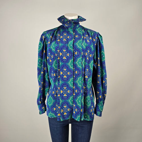 Vintage Jac Dale Pleated Collar Patterned Blouse Size 10