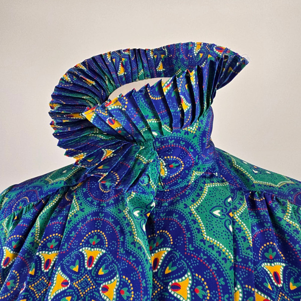 Vintage Jac Dale Pleated Collar Patterned Blouse Size 10