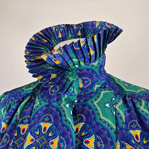Vintage Jac Dale Pleated Collar Patterned Blouse Size 10