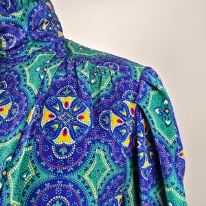 Vintage Jac Dale Pleated Collar Patterned Blouse Size 10