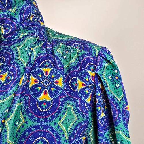 Vintage Jac Dale Pleated Collar Patterned Blouse Size 10